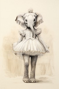 Elephant character Ballet drawing sketch illustrated.