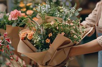 Wrapping in craft paper bouquets gardening flower nature.