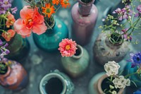 Arrange flower vases backgrounds outdoors nature.