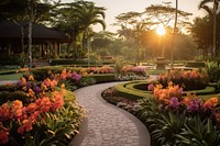 Bali garden style architecture vegetation landscape.