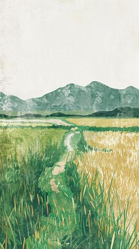 Serene mountain field path illustration