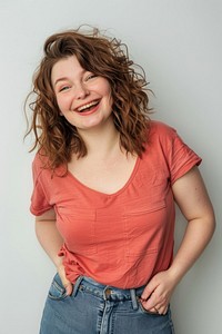 Chubby woman smile laughing clothing.