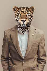 Leopard wearing suite animal wildlife portrait.