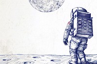 Vintage drawing astronaut sketch space moon.