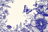 Vintage drawing flowers and butterfly sketch pattern plant.