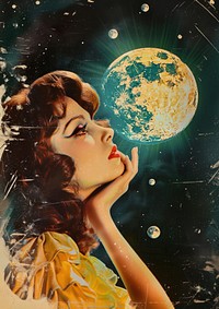 A witch pray to the moon photography astronomy portrait.