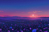Illustration of a flower field purple landscape astronomy.