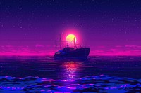 A ship cruising night ocean sky.