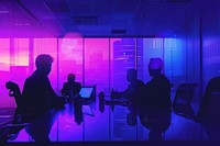 Business meeting computer purple light.