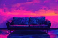 Illustration of sofa purple furniture wall.