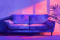 Illustration of sofa purple furniture wall.