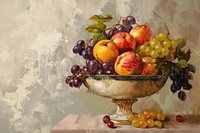 Close up on pale fruit bowl painting produce grapes.