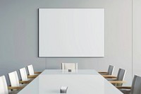 White poster mockup on the wall room meeting room furniture.