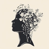 Silhouette head with flowers sketch drawing adult.