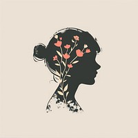 Silhouette head with flowers sketch adult art.
