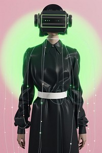 Cybernatic blackMan wearing futuristic virtual reality glasses man clothing apparel.