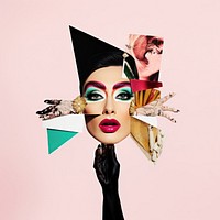 Symbolic mixed collage graphic element representing of drag queen photography portrait people.