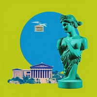 Pop greece traditional art collage represent of greece culture architecture parthenon sculpture.