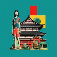 Pop japan traditional art collage represent of japan culture clothing footwear apparel.