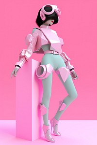 Portrait of 3d character cybernatic avatar figurine clothing footwear.