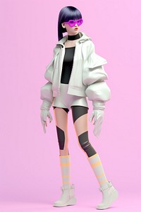 Portrait of 3d character cybernatic avatar figurine clothing apparel.