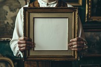 Vintage style photo frame Mockup art painting person.