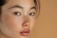 South East Asian women face with no makeup skin person human.