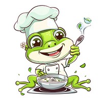 Cute cartoon frog character illustrated cutlery drawing.