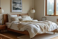 Aesthetic minimal bedroom blanket pillow publication.