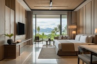 Modern hotel room in Phuket furniture indoors screen.