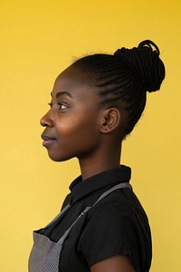 African woman barista side portrait person human face.