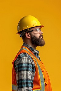 American construction worker side portrait clothing apparel hardhat.