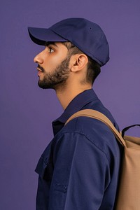 American delivery man side portrait clothing apparel person.