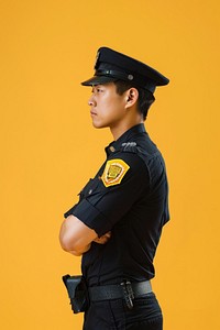 Asian police side portrait officer person adult.
