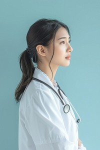 Asian woman doctor side portrait stethoscope female person.