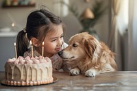 South asian girl and dog cake birthday cake dessert.