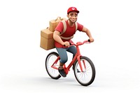 Food delivery man riding a bicycle transportation cardboard clothing.