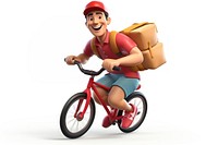 Food delivery man riding a bicycle transportation cardboard tricycle.