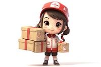 Japanese delivery girl cardboard package person.
