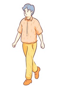 Doodle illustration of male asian walking character art illustrated painting.