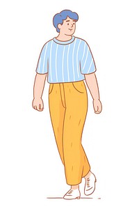 Doodle illustration of male asian walking character cartoon illustrated clothing.