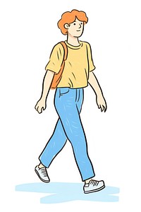 Doodle illustration of male teenager walking character cartoon illustrated clothing.