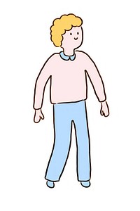 Doodle illustration of male walking character cartoon illustrated clothing.