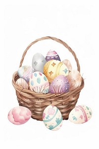 Basket of colourful hand-painted decorated easter eggs food.