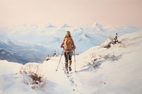 A Hiker in winter mountains snowshoeing photography recreation adventure.