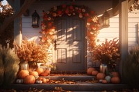 Front door with fall decor architecture vegetable building.