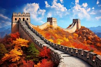 China famous landmark great wall outdoors scenery autumn.