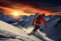 Skier on piste running recreation outdoors clothing.