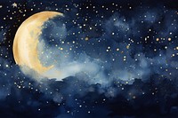 Moon in night sky watercolor background space astronomy outdoors.