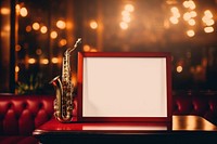 Blank frame mockup saxophone musical instrument white board.